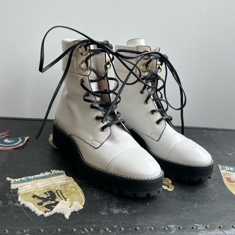White Stuart Weitzman combat boots